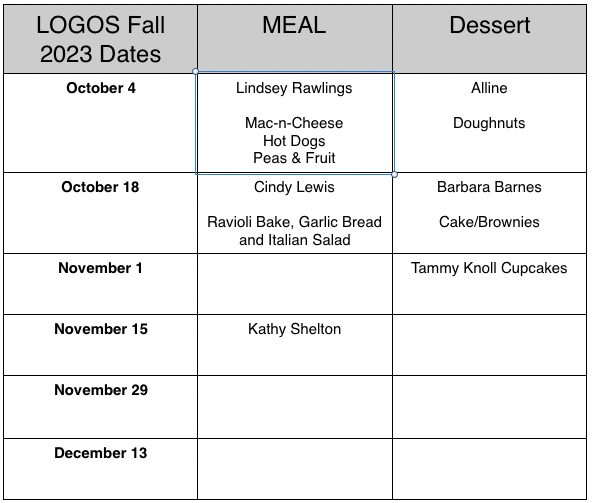 LOGOS Fall 2023 schedule
