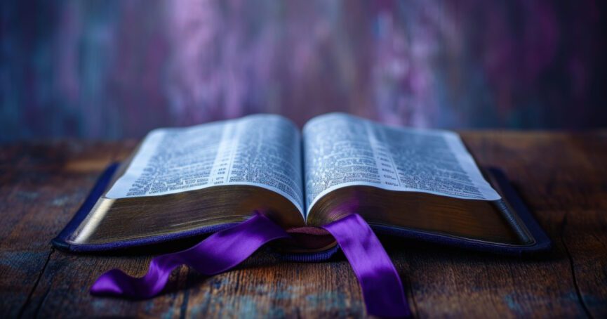 Bible with purple ribbon